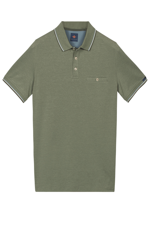 Bailys Menswear Men's Thyme Green Two-Tone Oxford Piqué Modern Fit Polo Shirt 615205 73