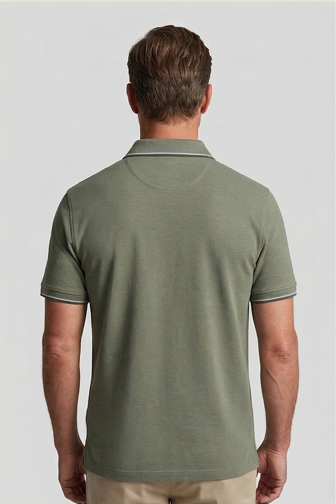 Bailys Menswear Men's Thyme Green Two-Tone Oxford Piqué Modern Fit Polo Shirt 615205 73