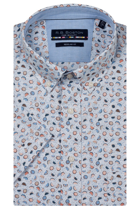 R.B. Boston Marshall Short Sleeve Button Down Pink Melons Print 616670-313