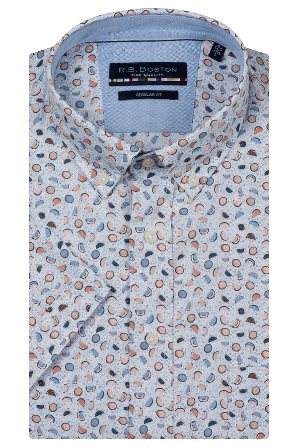 R.B. Boston Marshall Short Sleeve Button Down Pink Melons Print 616670-313