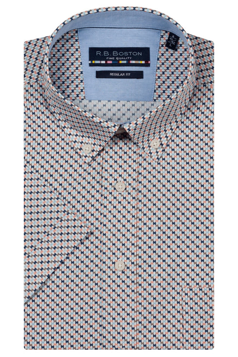R.B. Boston Marshall Short Sleeve Button Down Pink Graphic Dots Print 616670-316