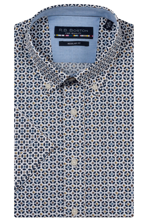 R.B. Boston Marshall Short Sleeve Button Down Pink Navy 616670-602