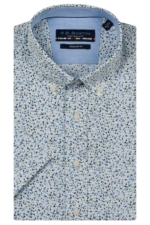 R.B. Boston Marshall Short Sleeve Button Down Green Mini Leaves Print 616670-704