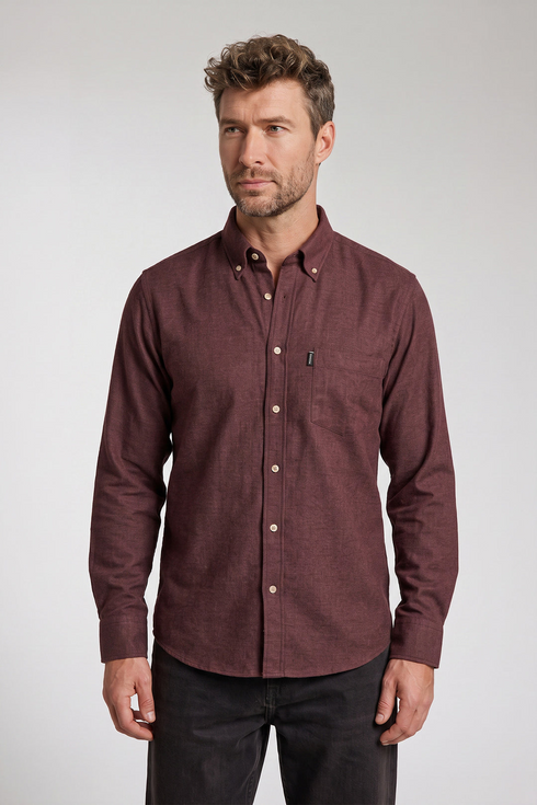 Giordano Dino Melange Flannel Twill Shirt 627005 30 - Burgundy
