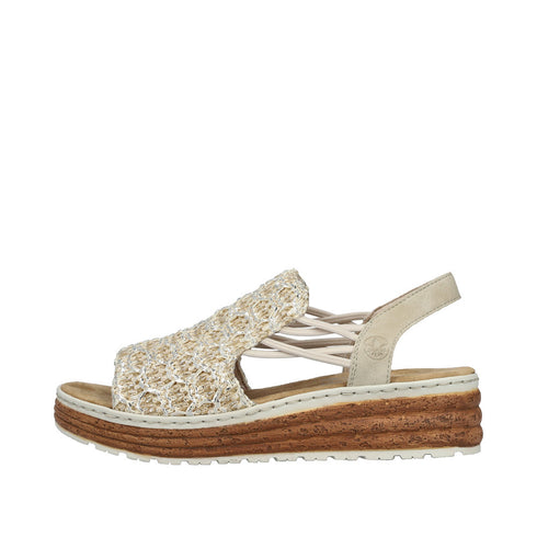 Rieker Women's Wide Fit Beige & Silver Elasticated Sandals – 62741-60
