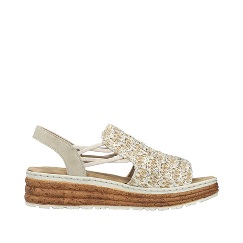 Rieker Women's Wide Fit Beige & Silver Elasticated Sandals – 62741-60