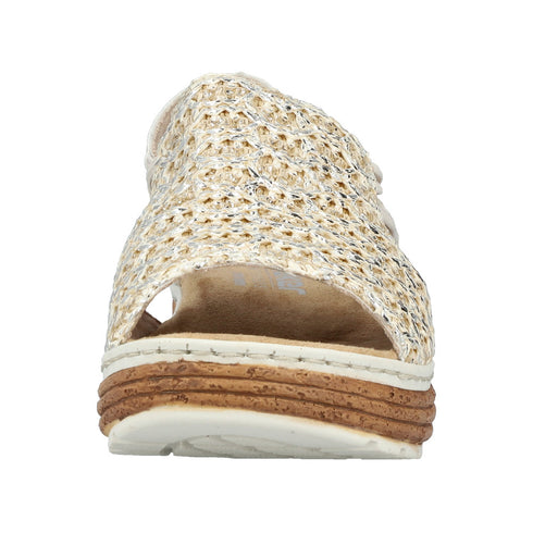 Rieker Women's Wide Fit Beige & Silver Elasticated Sandals – 62741-60