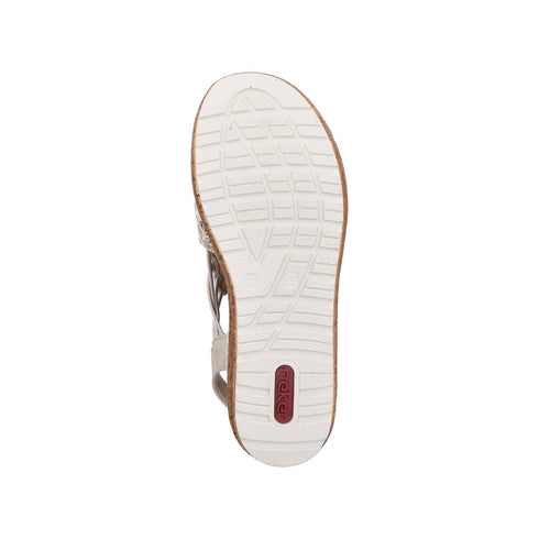Rieker Women's Wide Fit Beige & Silver Elasticated Sandals – 62741-60