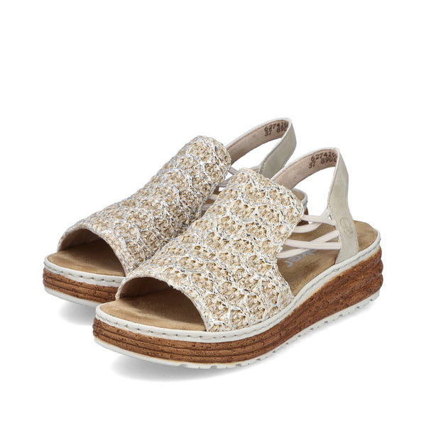 Rieker Women's Wide Fit Beige & Silver Elasticated Sandals – 62741-60