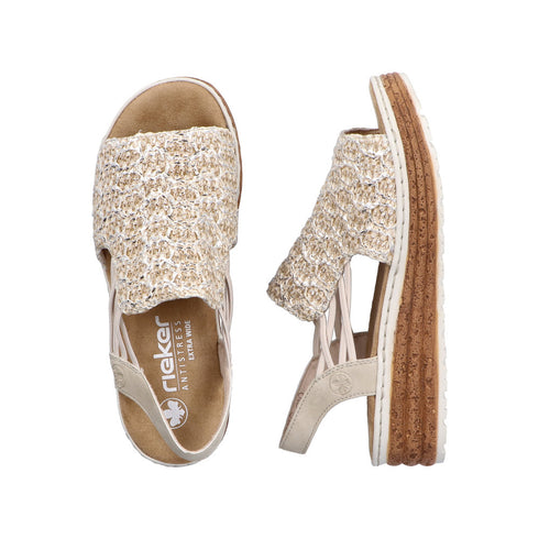 Rieker Women's Wide Fit Beige & Silver Elasticated Sandals – 62741-60