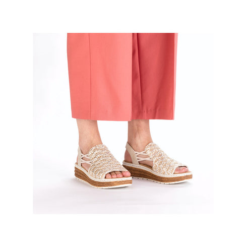 Rieker Women's Wide Fit Beige & Silver Elasticated Sandals – 62741-60