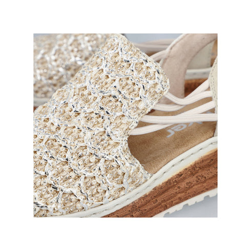 Rieker Women's Wide Fit Beige & Silver Elasticated Sandals – 62741-60
