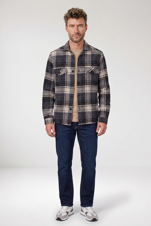 Giordano Salerno Melange Check Overshirt 627520 - Navy