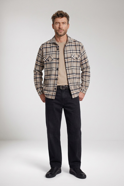Giordano Salerno Twill Check Comfort Fit Overshirt 627522 - Navy