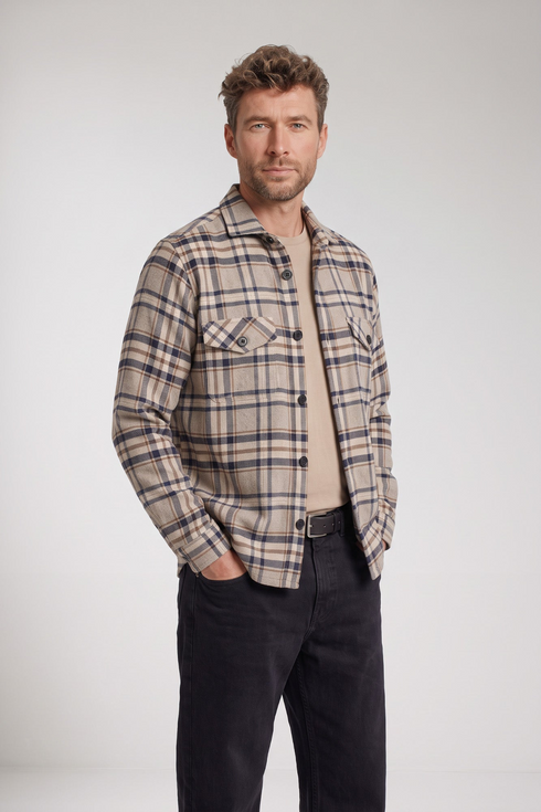 Giordano Salerno Twill Check Comfort Fit Overshirt 627522 - Navy