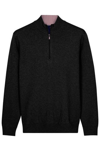 Baileys Cotton Cashmere Blend 1/4 Zip Pullover 628498 965 - Dark Anthracite