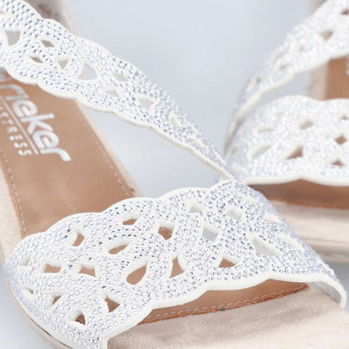 Rieker 64657-80 White Decorative Perforated Sandal Antistress Comfort Velcro Strap
