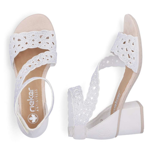 Rieker 64657-80 White Decorative Perforated Sandal Antistress Comfort Velcro Strap