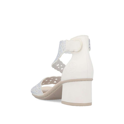 Rieker 64657-80 White Decorative Perforated Sandal Antistress Comfort Velcro Strap
