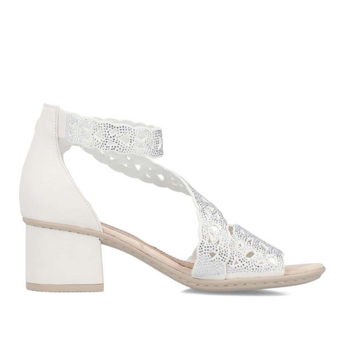 Rieker 64657-80 White Decorative Perforated Sandal Antistress Comfort Velcro Strap