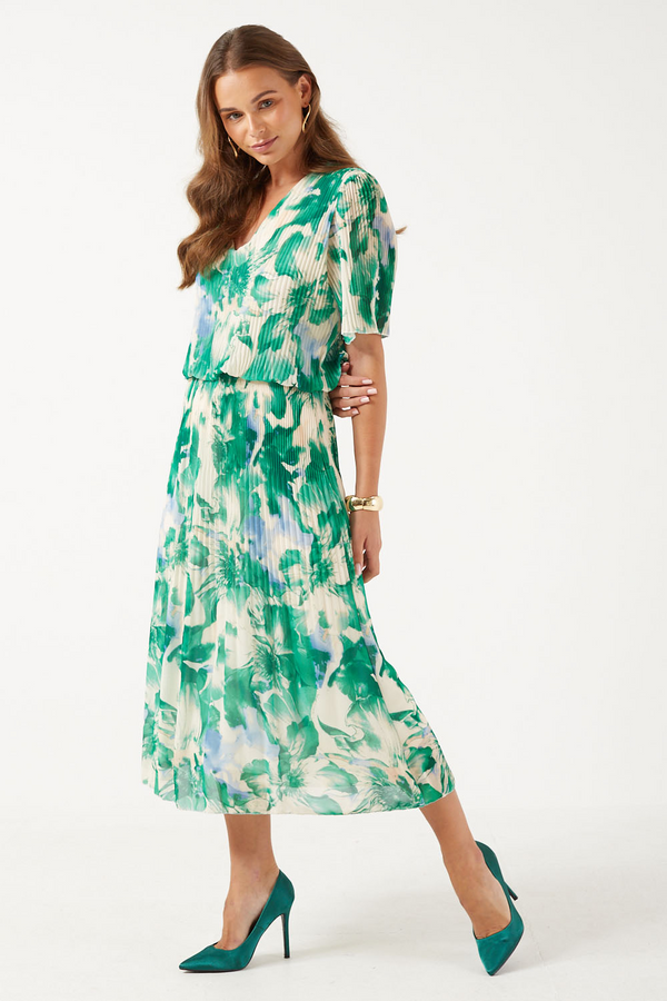 Marc Angelo Womens Floral Plisse Pleated Dress MA6599 In Green