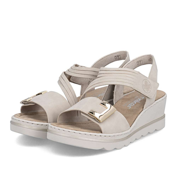 Rieker Women's Beige 67410-62 Antistress Wedge Sandals with Velcro Straps