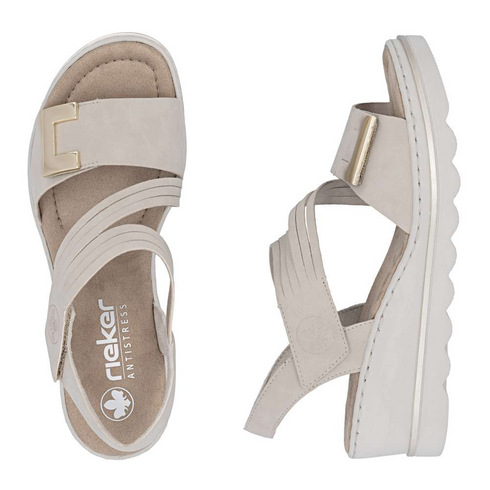 Rieker Women's Beige 67410-62 Antistress Wedge Sandals with Velcro Straps