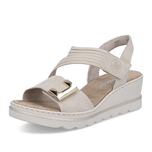 Rieker Women's Beige 67410-62 Antistress Wedge Sandals with Velcro Straps