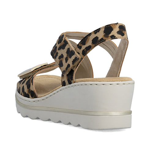Rieker Women's Leopard & Beige 67410-90 Antistress Wedge Sandals with Velcro Straps