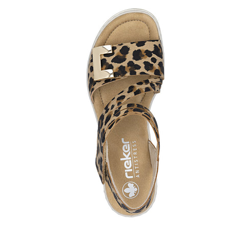 Rieker Women's Leopard & Beige 67410-90 Antistress Wedge Sandals with Velcro Straps