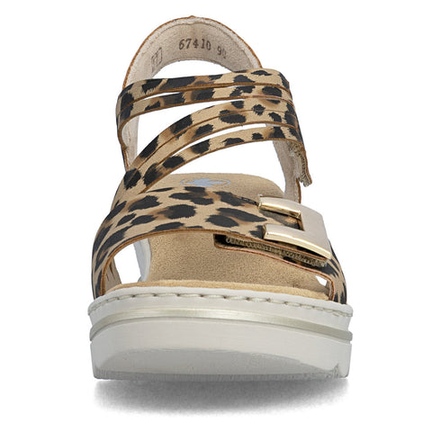 Rieker Women's Leopard & Beige 67410-90 Antistress Wedge Sandals with Velcro Straps