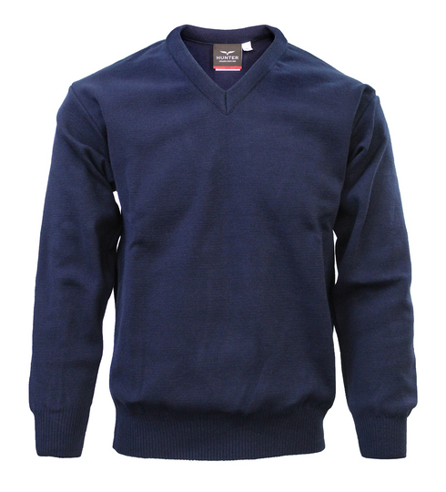 Hunter Schoolwear 674 V Neck School Jumper Navy No Crest/Logo Plain Unisex Acrylic Knitwear