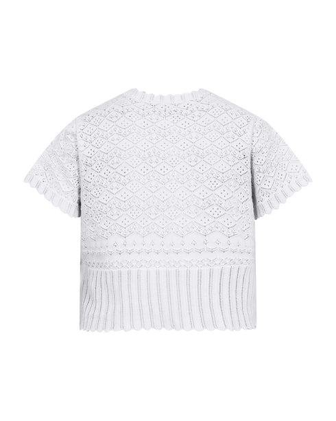 Freequent FQDODO Organic Cotton Cardigan Brilliant White Delicate Knit Short Sleeve 208053