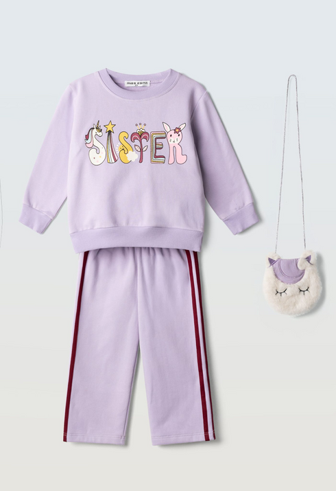 Ebita Girls 2-Piece Purple Sister Tracksuit Set with Matching Bag 267226