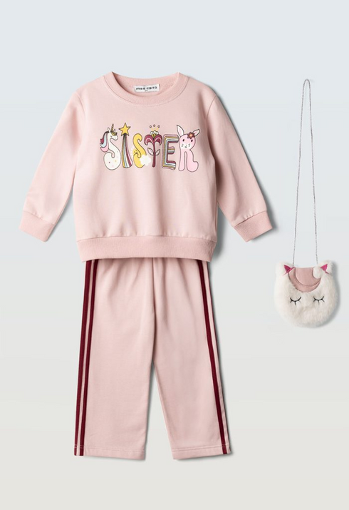 Ebita Girls 2-Piece Pink Sister Tracksuit Set with Matching Bag 267224