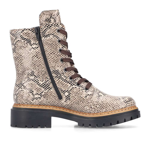 Rieker Vegan Antistress Python Laced Ankle Boot 72627-64 - Beige