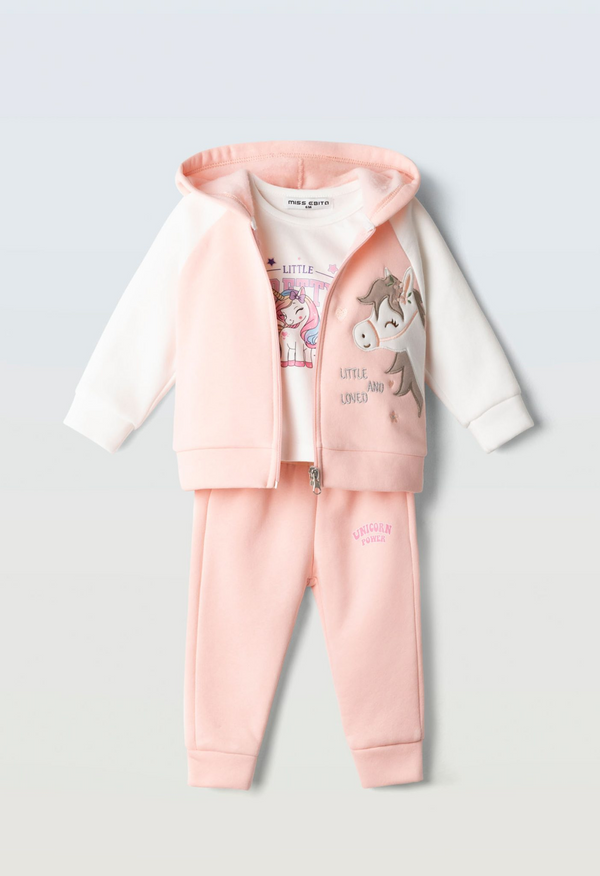 Ebita Girls 3-Piece Unicorn Power Hoodie T-Shirt and Tracksuit Set 267507
