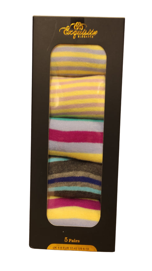 Exquisite Elegance Ladies 5 Pack Exquisite Elegance Stripes & Spots Socks – Style 3866