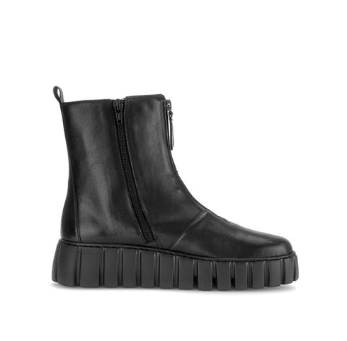 Gabor Smooth Leather Zip-Closure Platform Ankle Boot 8016.04.001 - Black