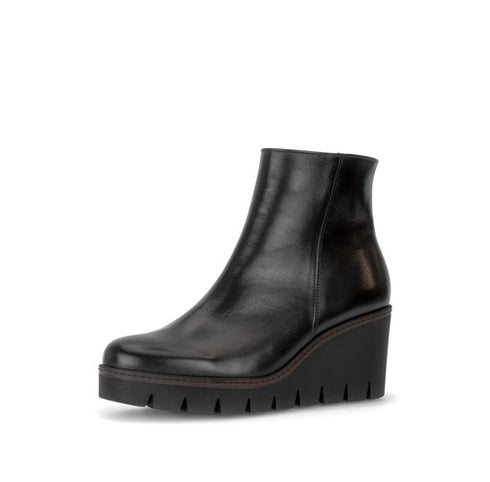 Gabor Leather High Wedge Ankle Boot 8045.01.004 - Black