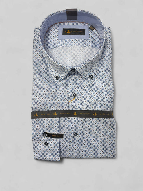 White Label Blue Star Print Long Sleeved Tapered Shirt