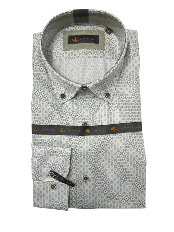 White Label Tapered Green Star Print Long Sleeved Shirt