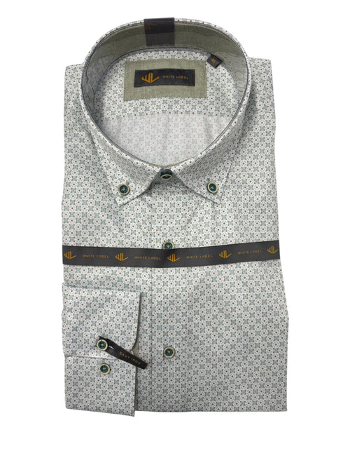 White Label Tapered Green Star Print Long Sleeved Shirt