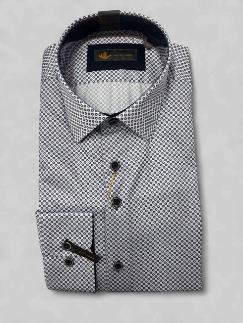 White Label Blue Circle Print Long Sleeved Tapered Shirt