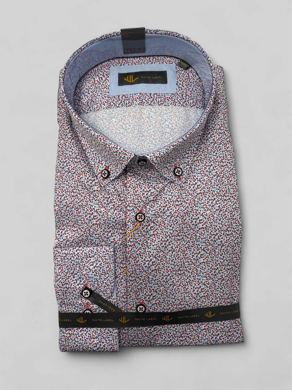 White Label Red Floral Print Long Sleeved Tapered Shirt
