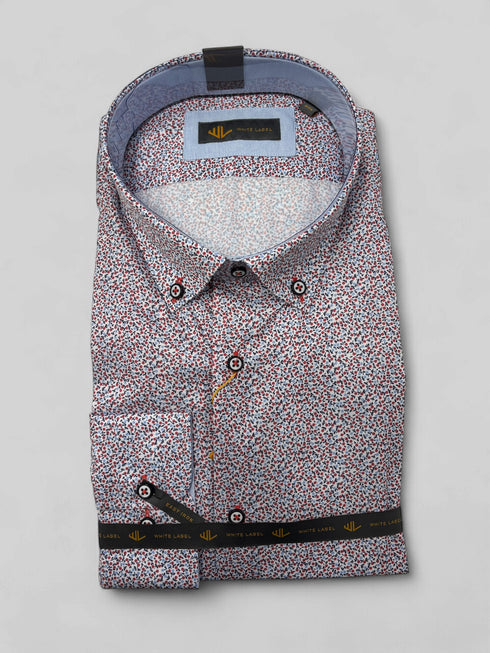White Label Red Floral Print Long Sleeved Tapered Shirt