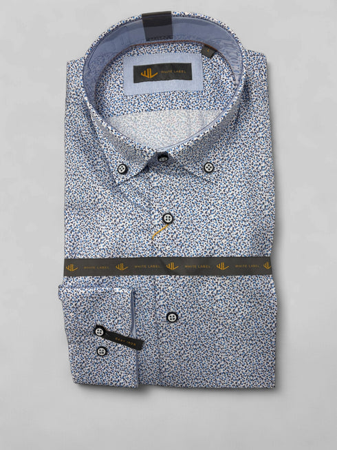 White Label Blue Floral Print Long Sleeved Tapered Shirt