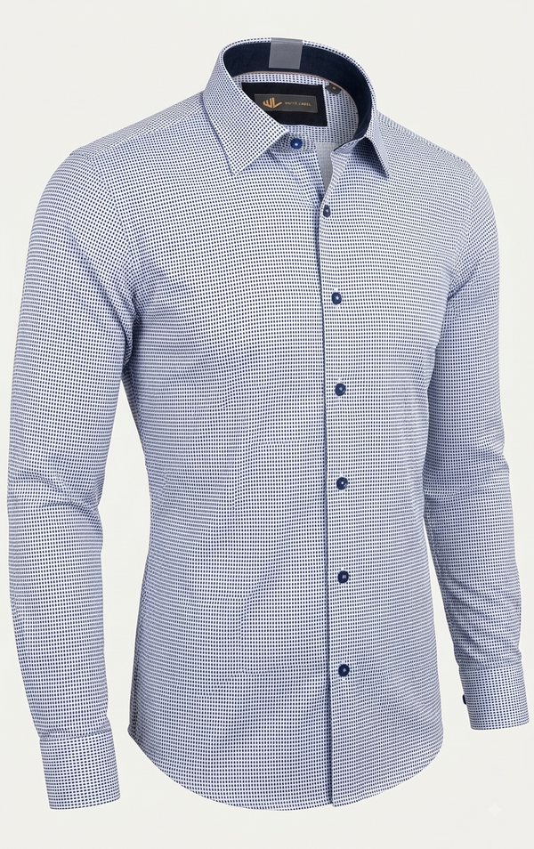 White Label Mens Tapered Fit Blue Navy Geometric Print Shirt 82198