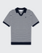 Walker & Hunt Milton Knitted Striped Polo Navy Cream 100% Cotton V-Neck