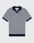 Walker & Hunt Milton Knitted Striped Polo Navy Cream 100% Cotton V-Neck